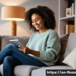 금융 자동화의 에러 및 문제 해결 방법 - **Prompt:** A cozy living room scene. A young woman in her late 20s, wearing a comfortable sweater a...