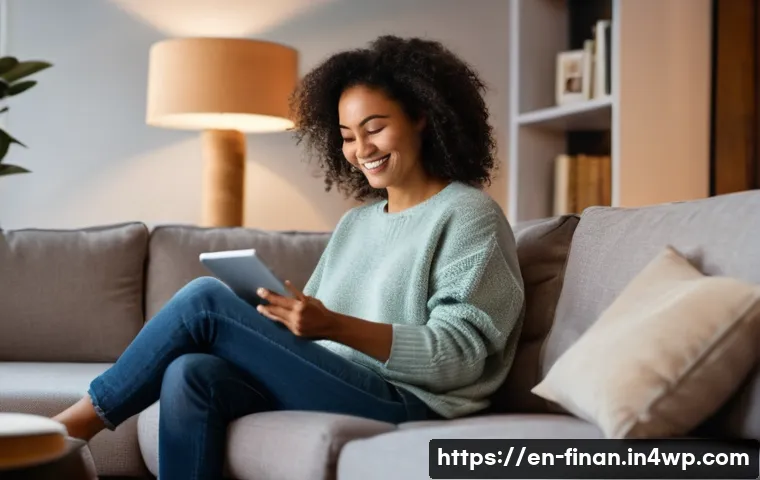 금융 자동화의 에러 및 문제 해결 방법 - **Prompt:** A cozy living room scene. A young woman in her late 20s, wearing a comfortable sweater a...