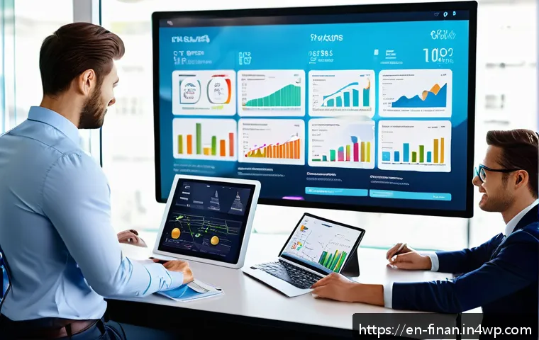 금융 업무 자동화를 위한 플랫폼 분석 - A modern small business office scene showing a diverse team of professionals collaborating around a ...