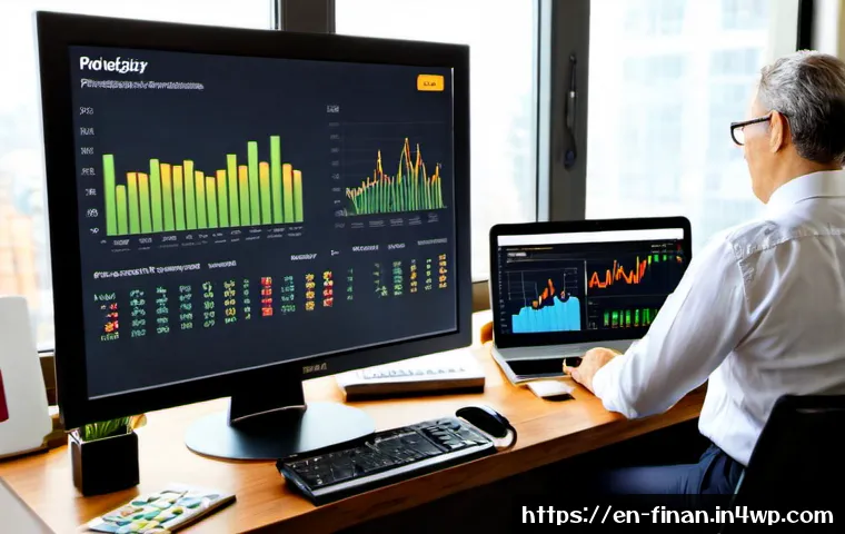 금융 자동화의 성과 분석 및 피드백 - Photorealistic home office scene of a middle-aged financial professional reviewing automated budget ...